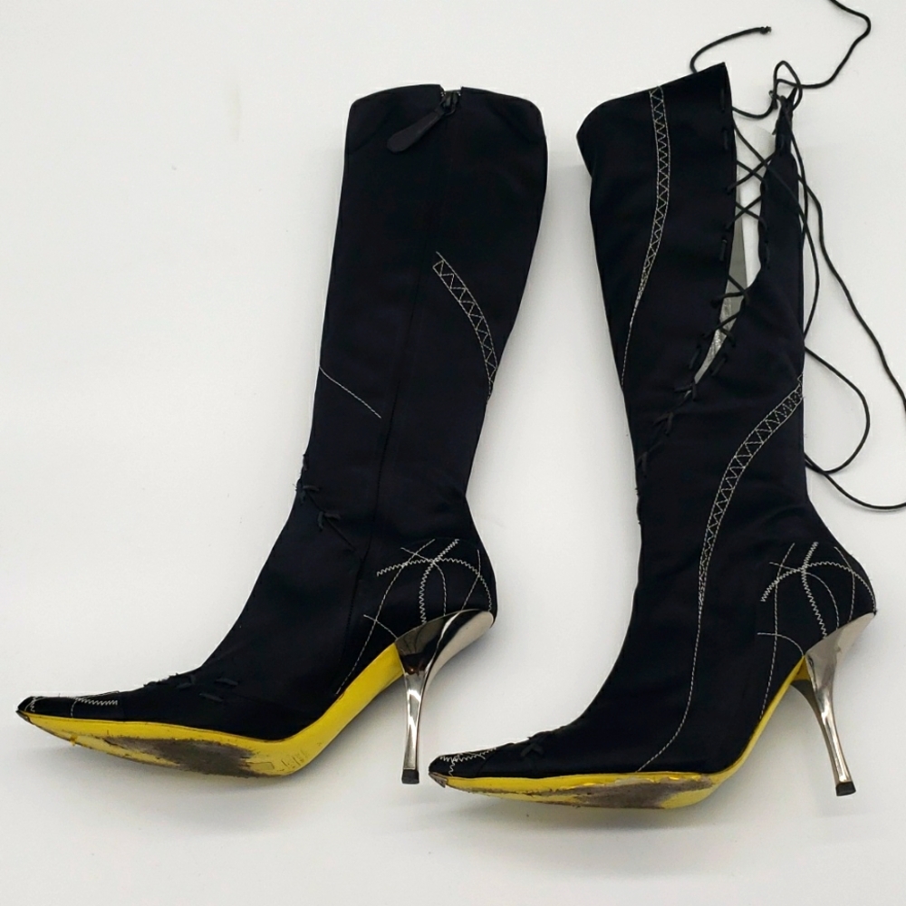 GIUSEPPE ZANOTTI SIZE 39 COLOR BLACK SILK FABRIC 100% AUTHENTIC USED ITEM